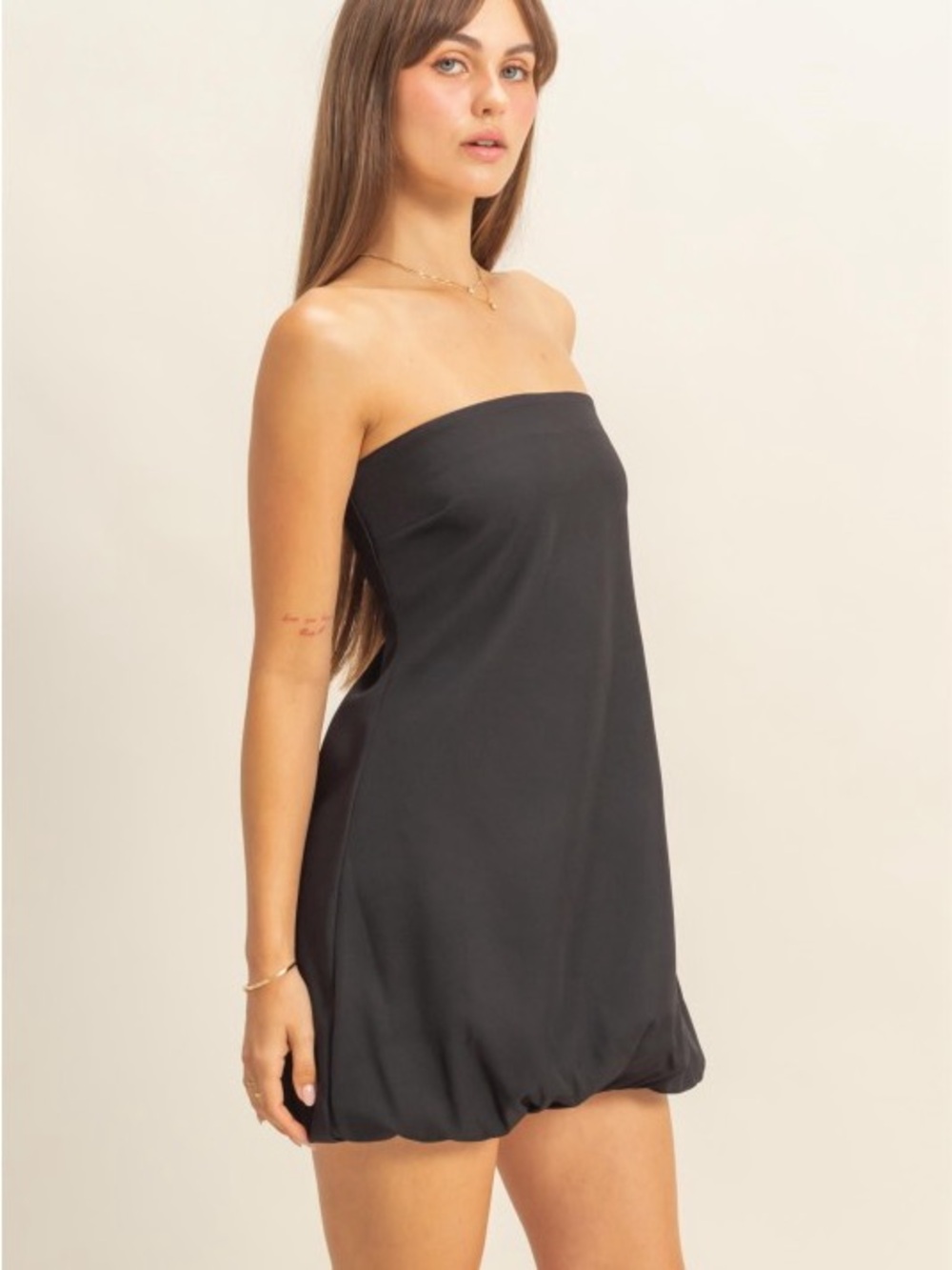 Classic Black Strapless Bubble Hem Mini Dress New - Picture 2 of 10